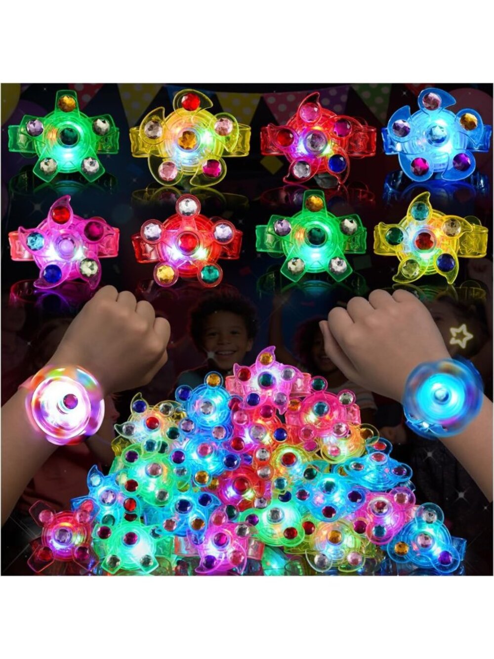 Glow in the Dark LED Fidget Spinner Bracelets - 24 Pack Party Favors & Goodie